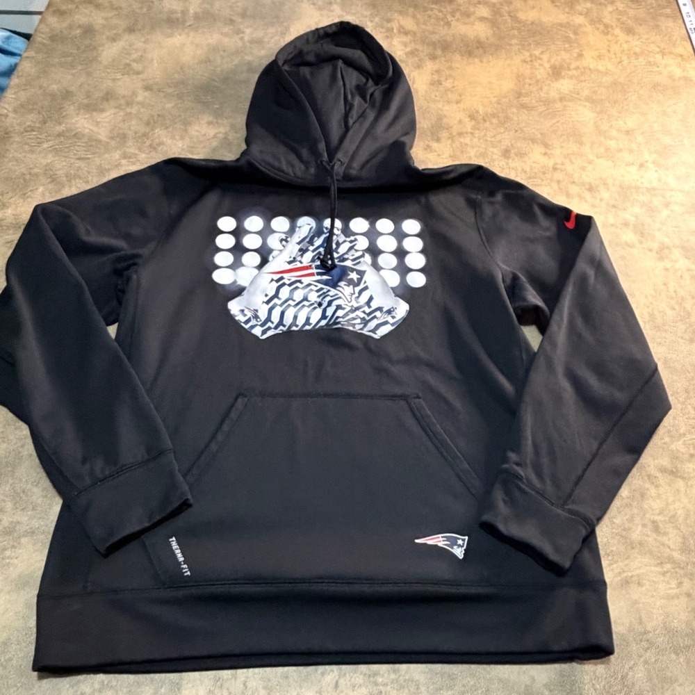 Nike New England Patriots Hoodie Mens Large Black Therma-FIT 574780-00A